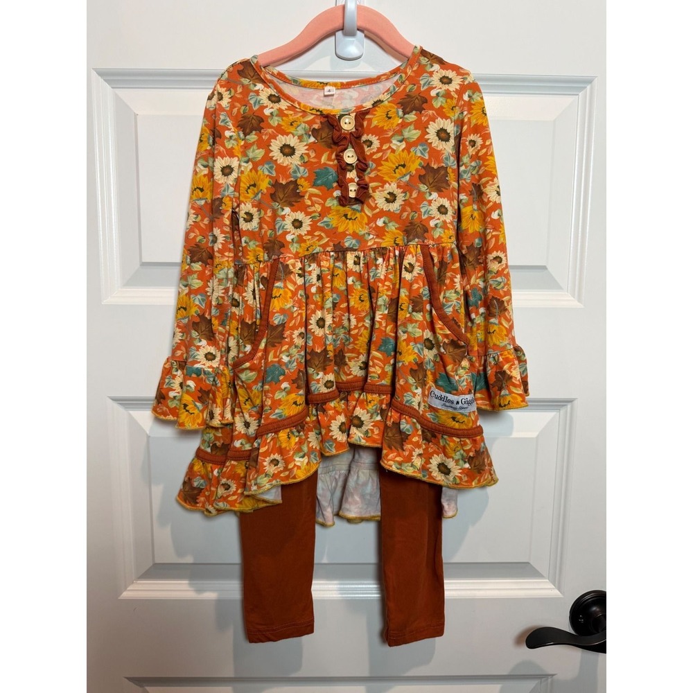 Cuddles n Giggles Girls Bamboo Sunflower Fall Tunic and Leggings Set Size 4